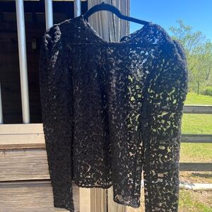 Fleur du Mal Black Lace Blouse with Intricate Floral Design